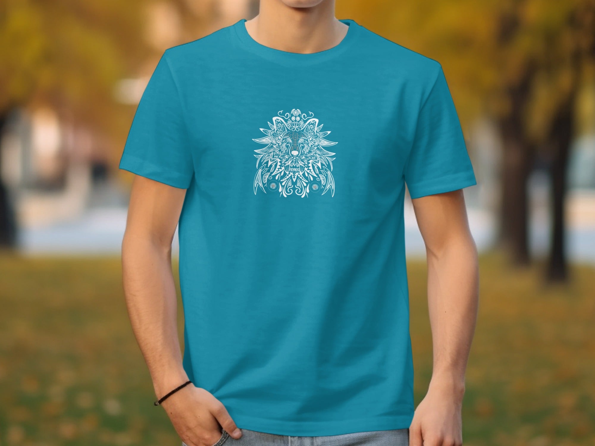 Intricate Floral Design on Turquoise Blue T-Shirt