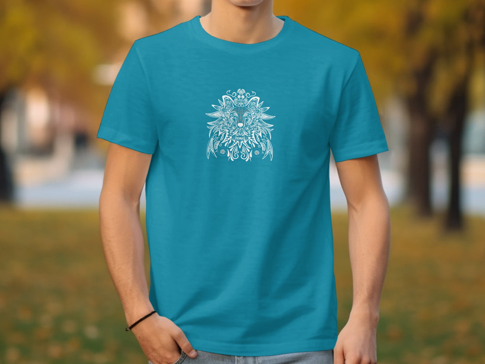 Intricate Floral Design on Turquoise Blue T-Shirt