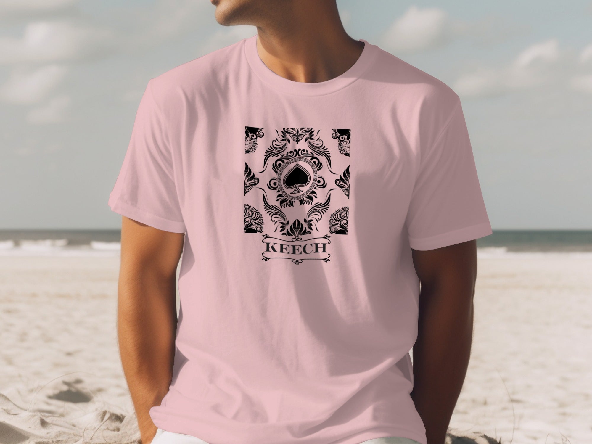 Spade Art Fused with Floral Patterns on Beachy Tee