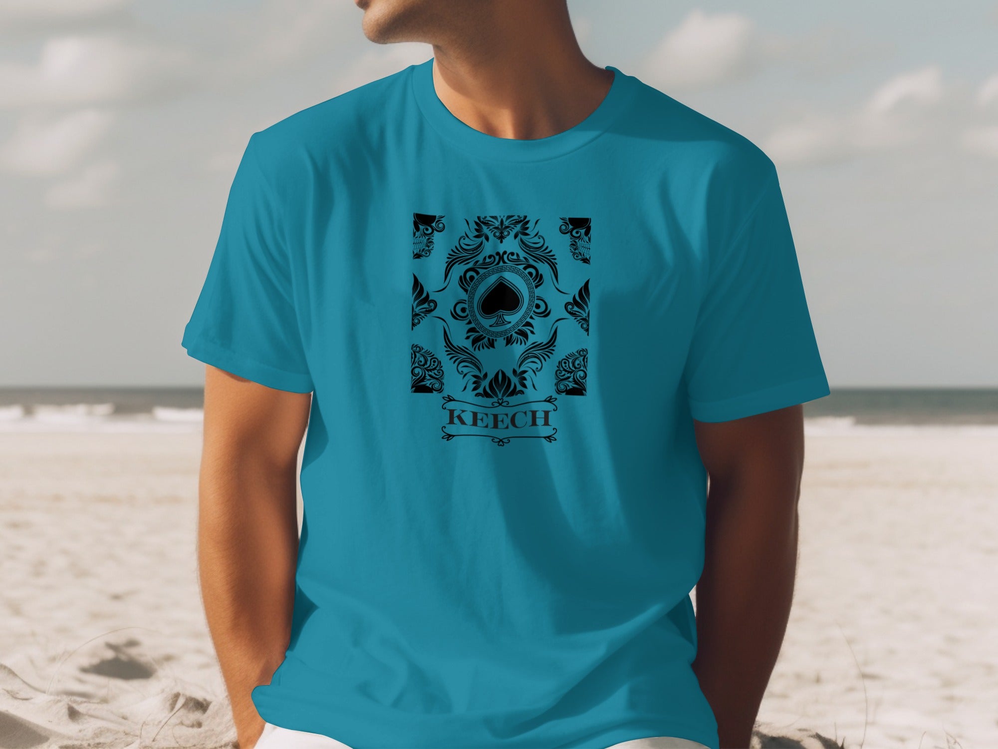 Stylish Beach Blue Tee with Modern Artistic Print
