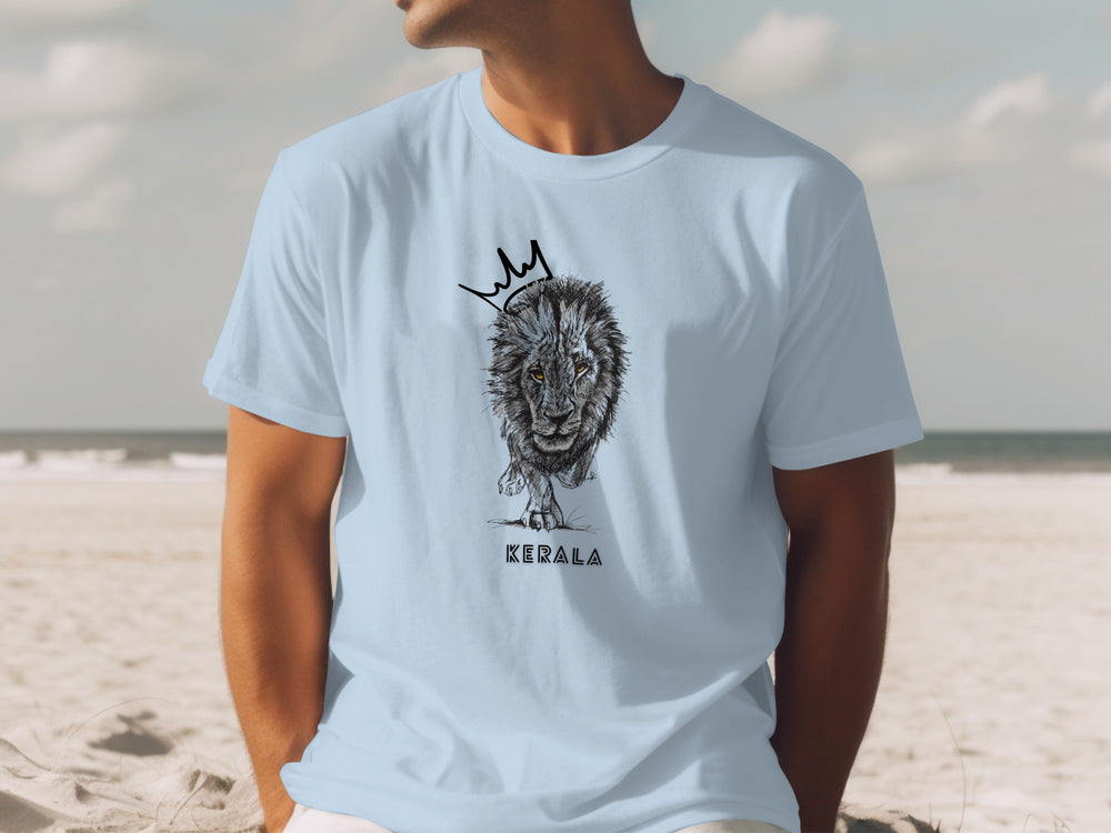 Kerala Lion King Illustration on Blue T-Shirt