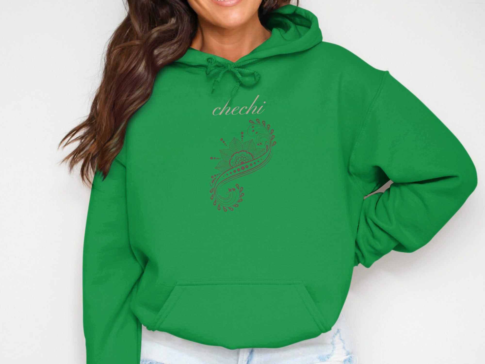 Green Hoodie with Elegant Chechi Paisley Design